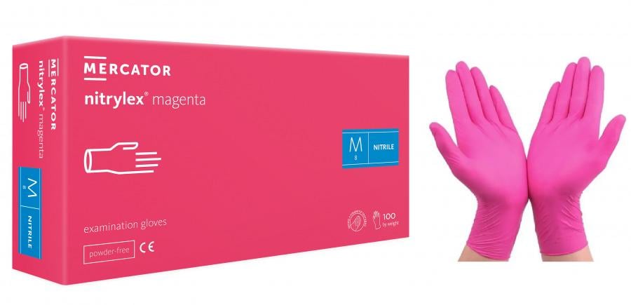 Рукавички нітрилові Mercator Medical Nitrylex Magenta XS 100 шт. Малиновий