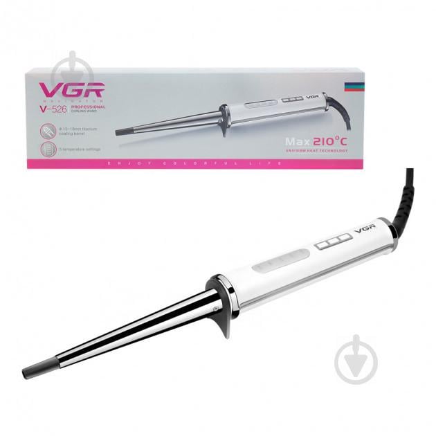 Плойка для волосся конусна VGR V-526 з керамічним покриттям White