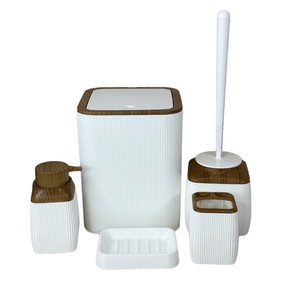 Набор аксессуаров Okyanus STRIPED 5в1 для ванной комнаты квадратный Белый