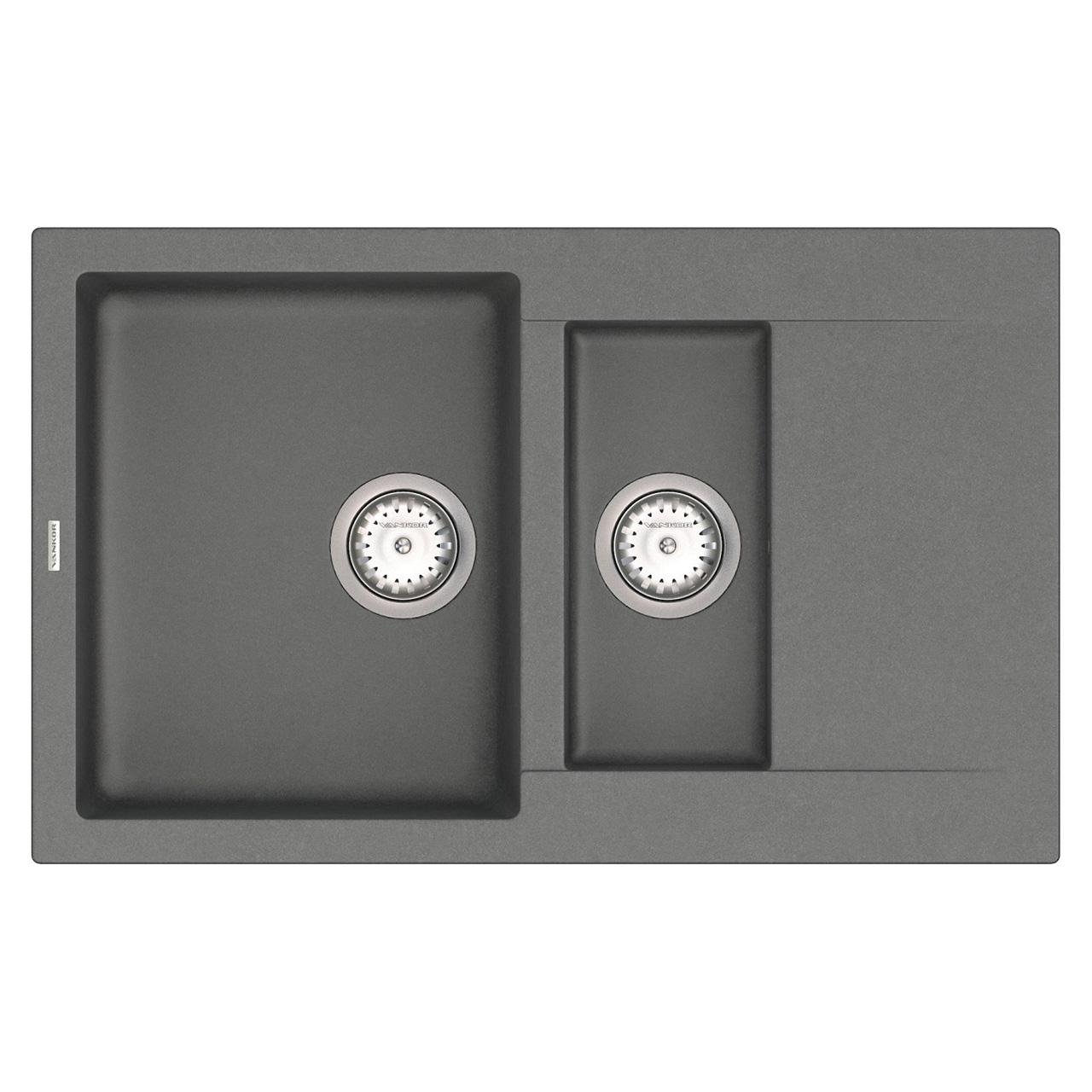 Мойка кухонная Vankor Orman OMP 04.80 + сифон автомат 785х490х190 мм Gray - фото 3