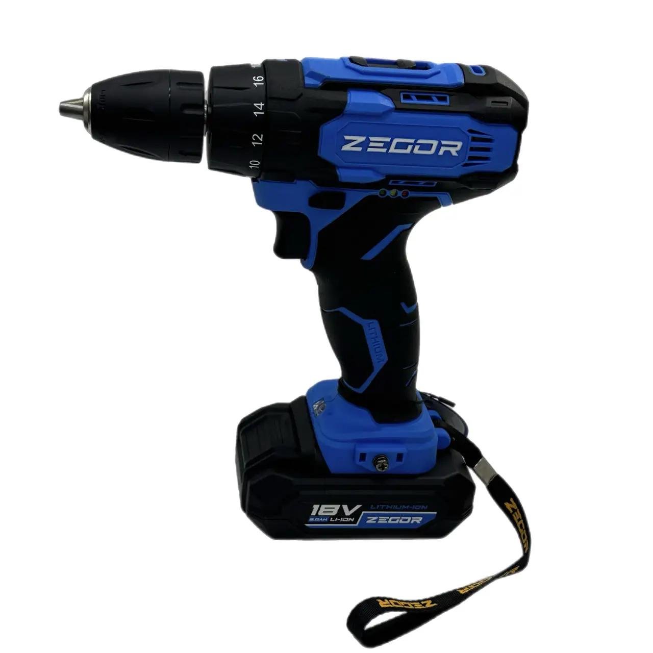 Шуруповерт аккумуляторный универсальный Zegor CDA-18/18В/35 Нм/две скорости/2 батареи 18 В 2 Ач/Реверс/Подсветка - фото 2 Шуруповерт аккумуляторный универсальный Zegor CDA-18/18В/35 Нм/две скорости/2 батареи 18 В 2 Ач/Реверс/Подсветка - фото 2