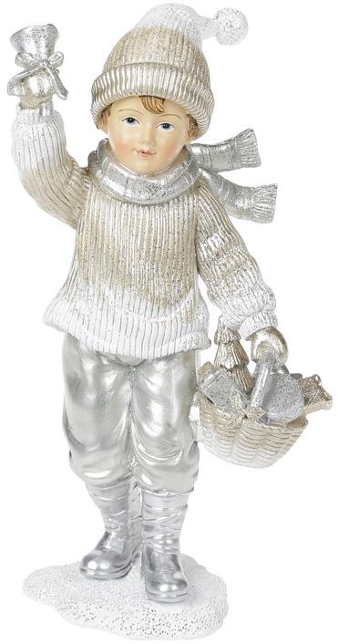 Статуэтка Малыш с корзиной подарков 19 см Серебряный (BD-707-337)