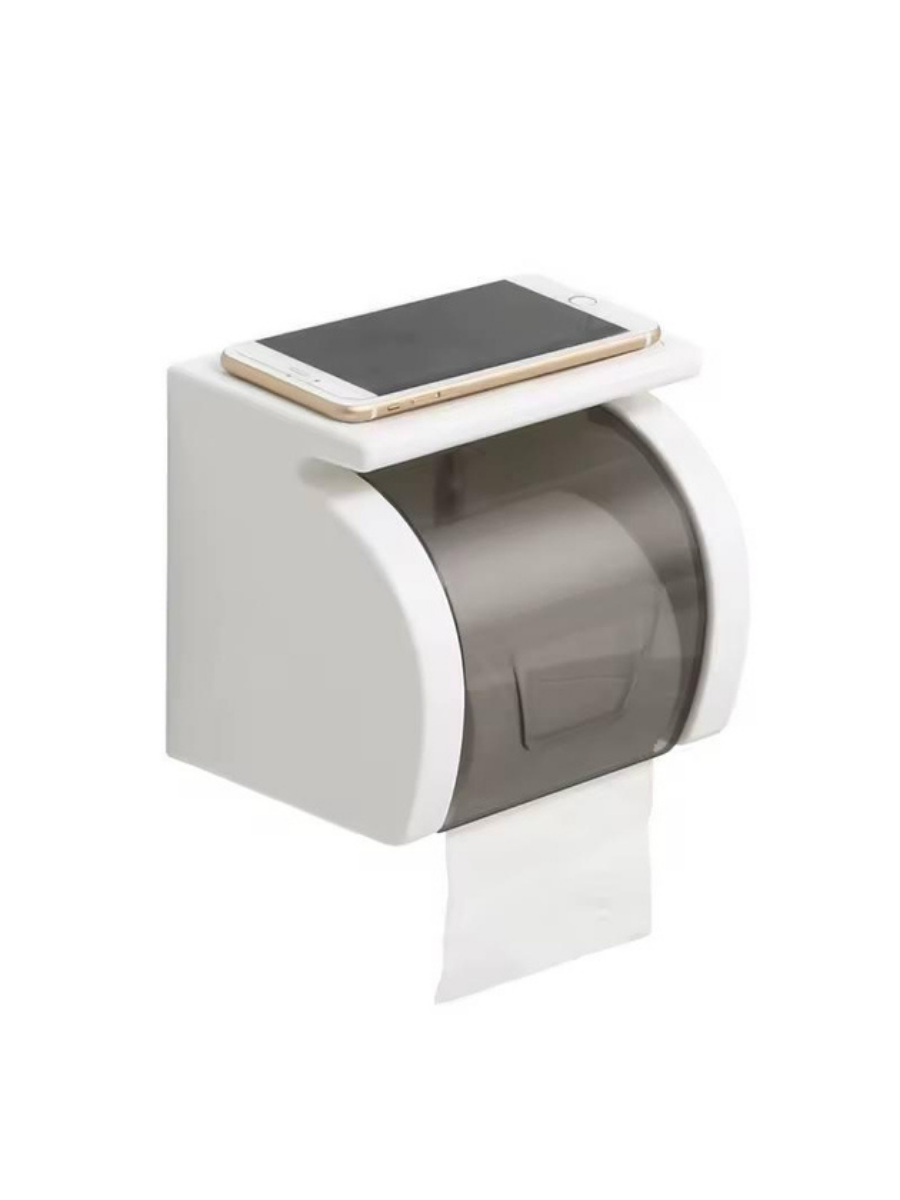 Держатель для туалетной бумаги с полочкой настенный Белый (6326651543)