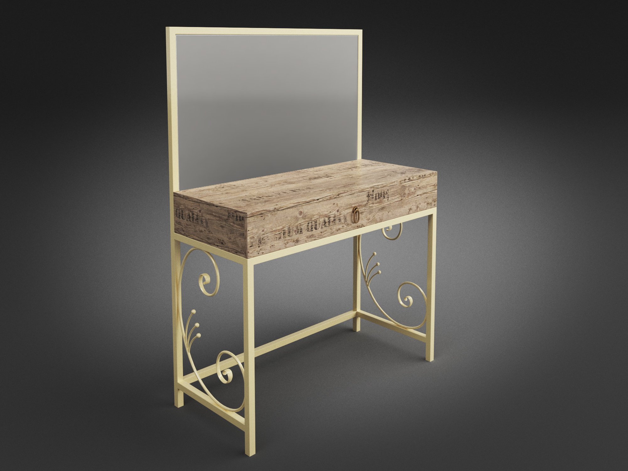 Трюмо и пуф Бетис 01 Бежевый/Дуб корабельный лейбл/Родео