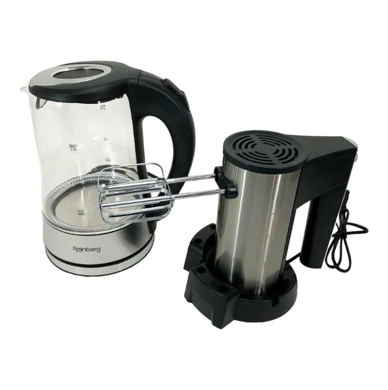 Міксер ручний Rainberg RB-2214 600 Вт 5 швидкостей та чайник електричний Rainberg RB-704 Чорний (281351)