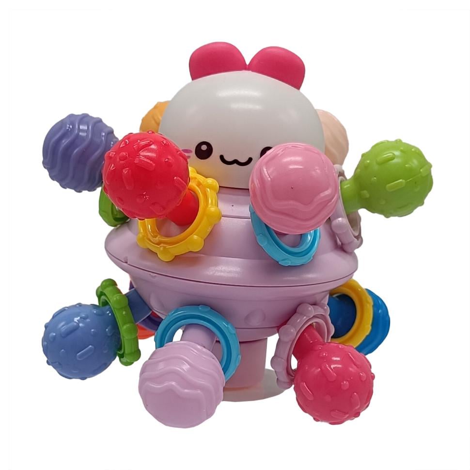 Дитяче брязкальце НЛО 689 рухомі деталі на присосці Рожевий (RLT47099s59582)