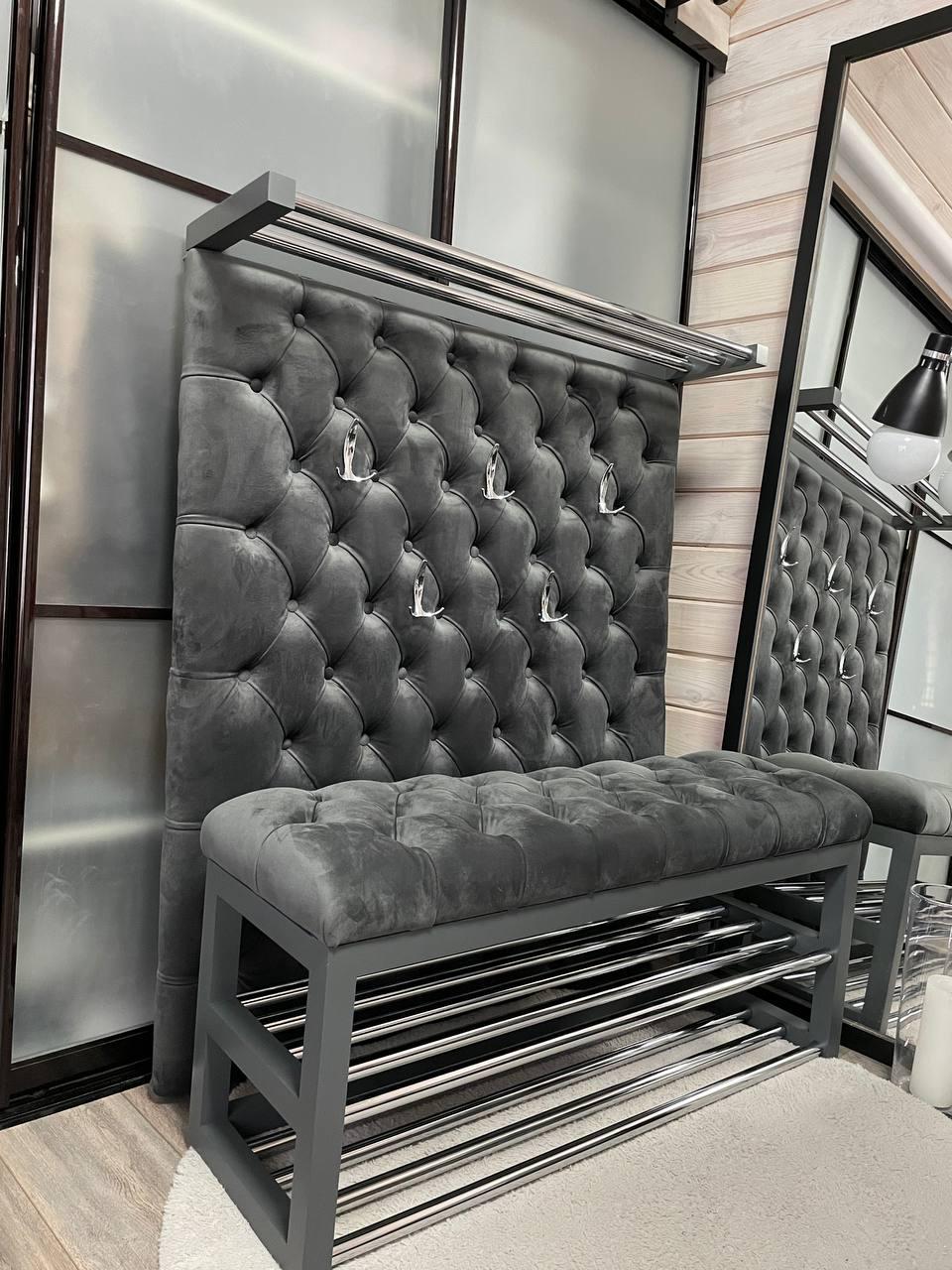 Комплект для передпокою Garz банкетка та панно велюр Сірий