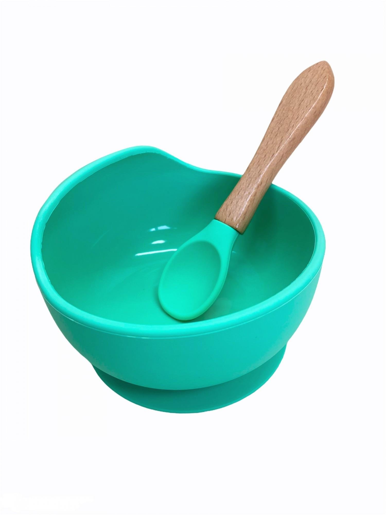 Набор детской силиконовой посуды с присоской тарелка/ложка/нагрудник/поильник Мятный (24043430) - фото 3 Набор детской силиконовой посуды с присоской тарелка/ложка/нагрудник/поильник Мятный (24043430) - фото 3