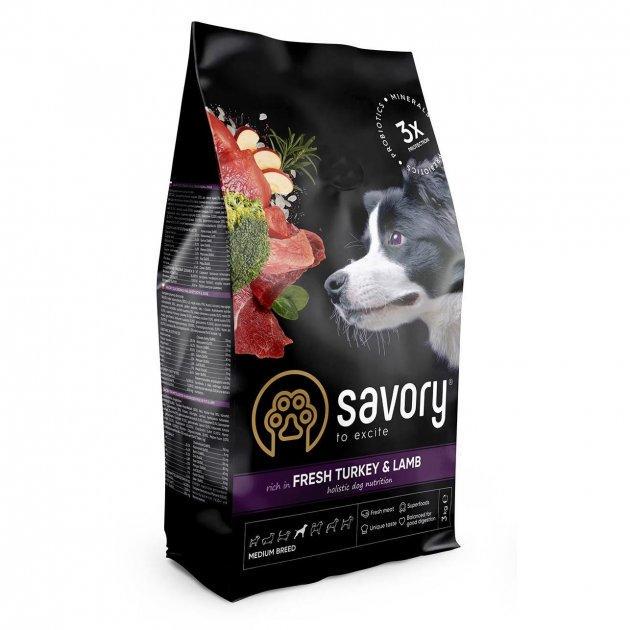 Корм сухой для взрослых собак средних пород Savory Medium Breed rich in Fresh Turkey & Lamb 3 кг (30266)