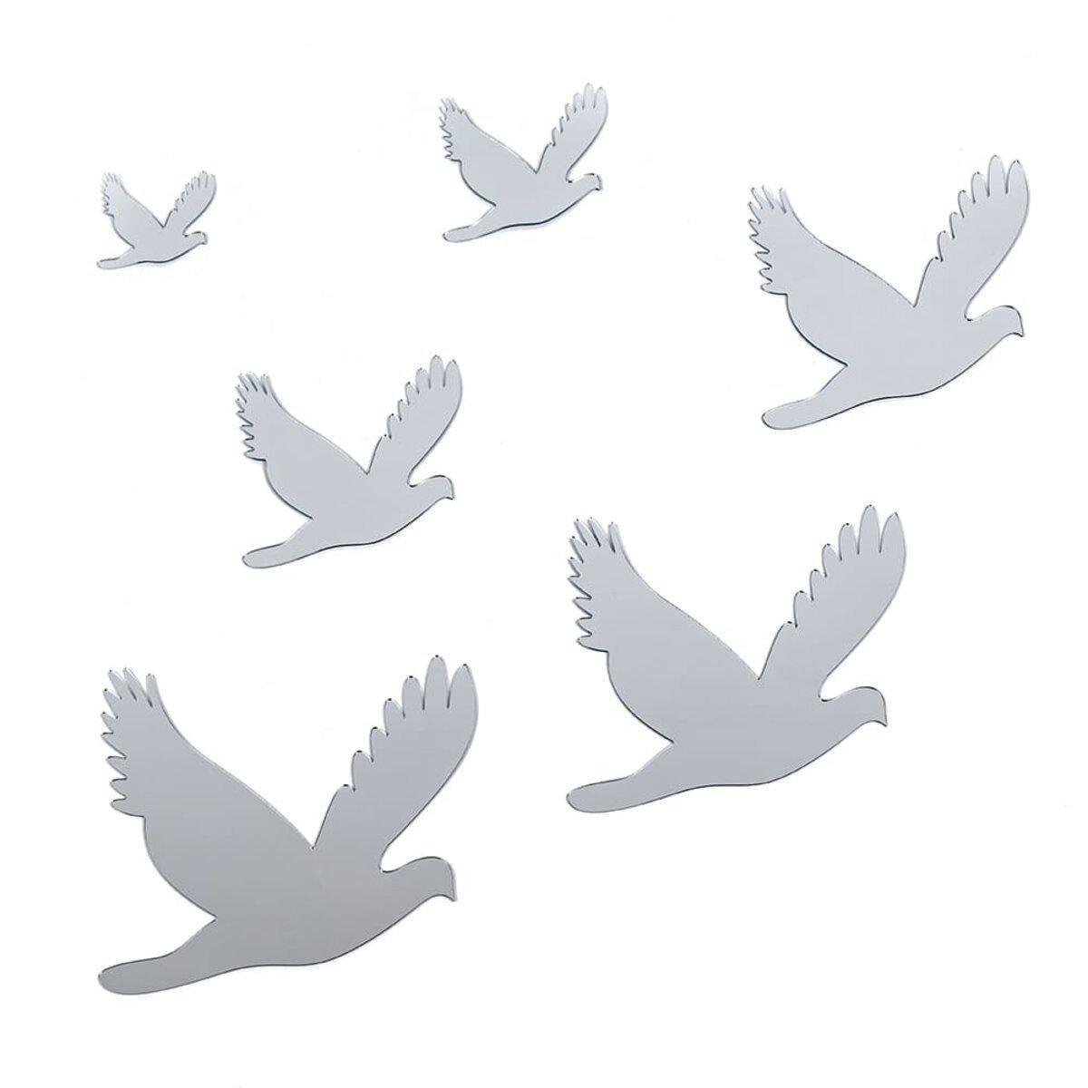 Декор дзеркальний акриловий самоклеючий Птахи 6 шт. Сріблястий (SW-00002520)