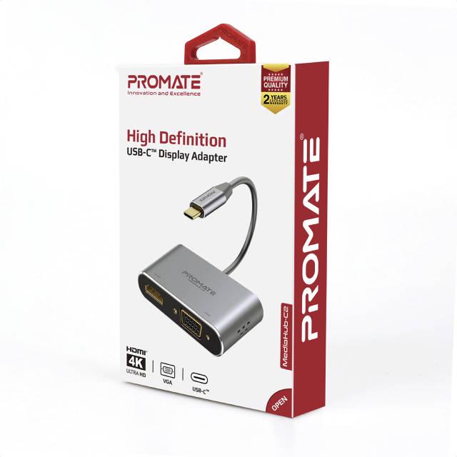 USB-C хаб Promate 2-в-1 MediaHub-C2 HDMI/VGA Grey - фото 7