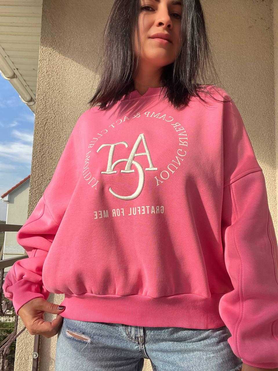 Світшот жіночий OLIVIA 2479 широкий утеплений вишивка OS Рожевий (1139) - фото 4