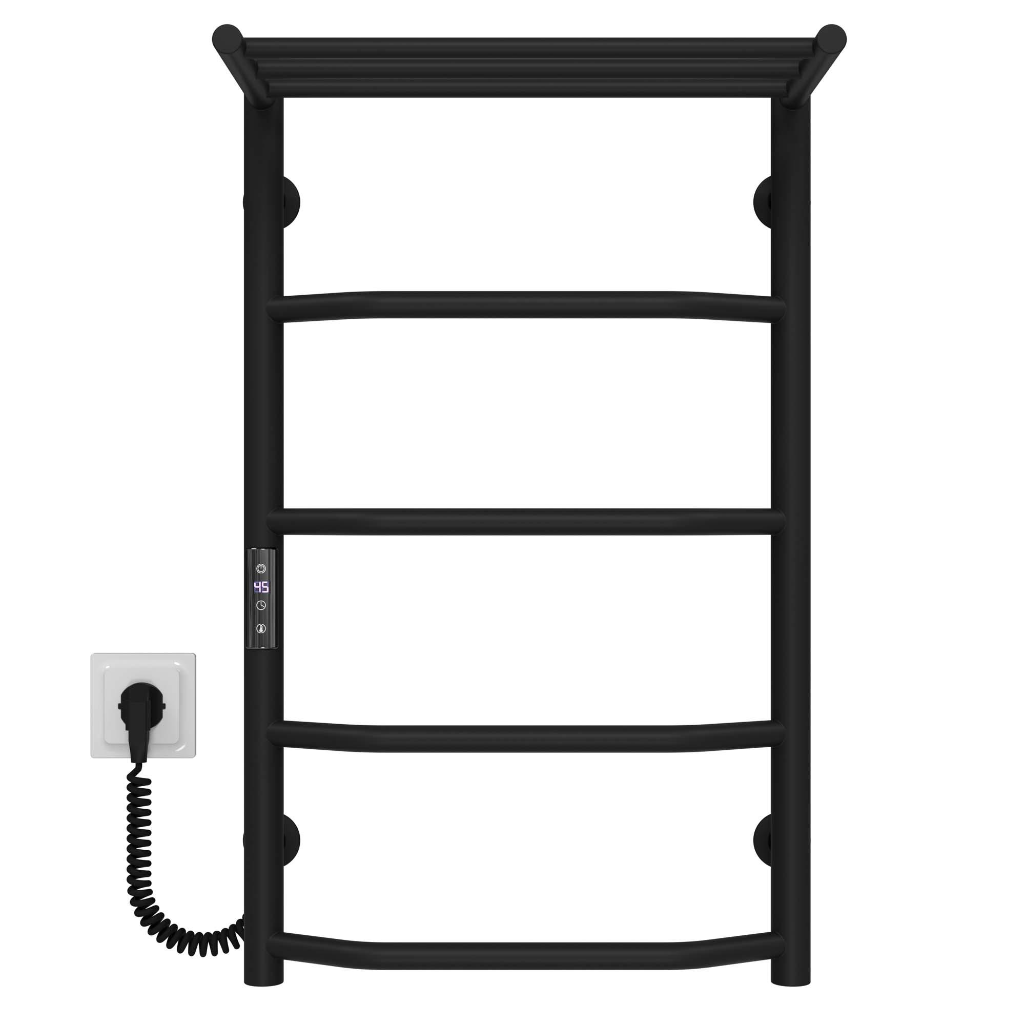 Полотенцесушитель электрический с полкой Deffi Трапеция П5 JD03 левое подключение нержавеющая сталь 400х700 мм Черный (C.TP.70.40.5.E.B.L.1)