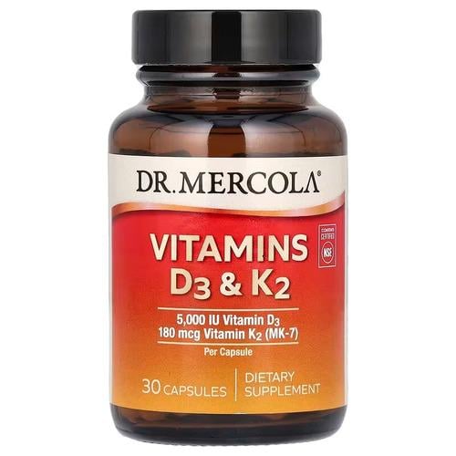 Витамин D3+K-2 Dr Mercola Vitamins D3&K2 5000IU/180mcg 30 капс. (MCL-01691)
