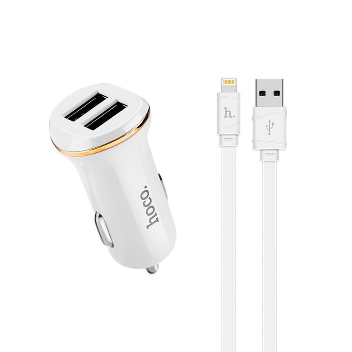 Зарядний пристрій автомобільний Hoco Z1 Car Charger Set with Lightning 2 USB 2.1 A White (01311)