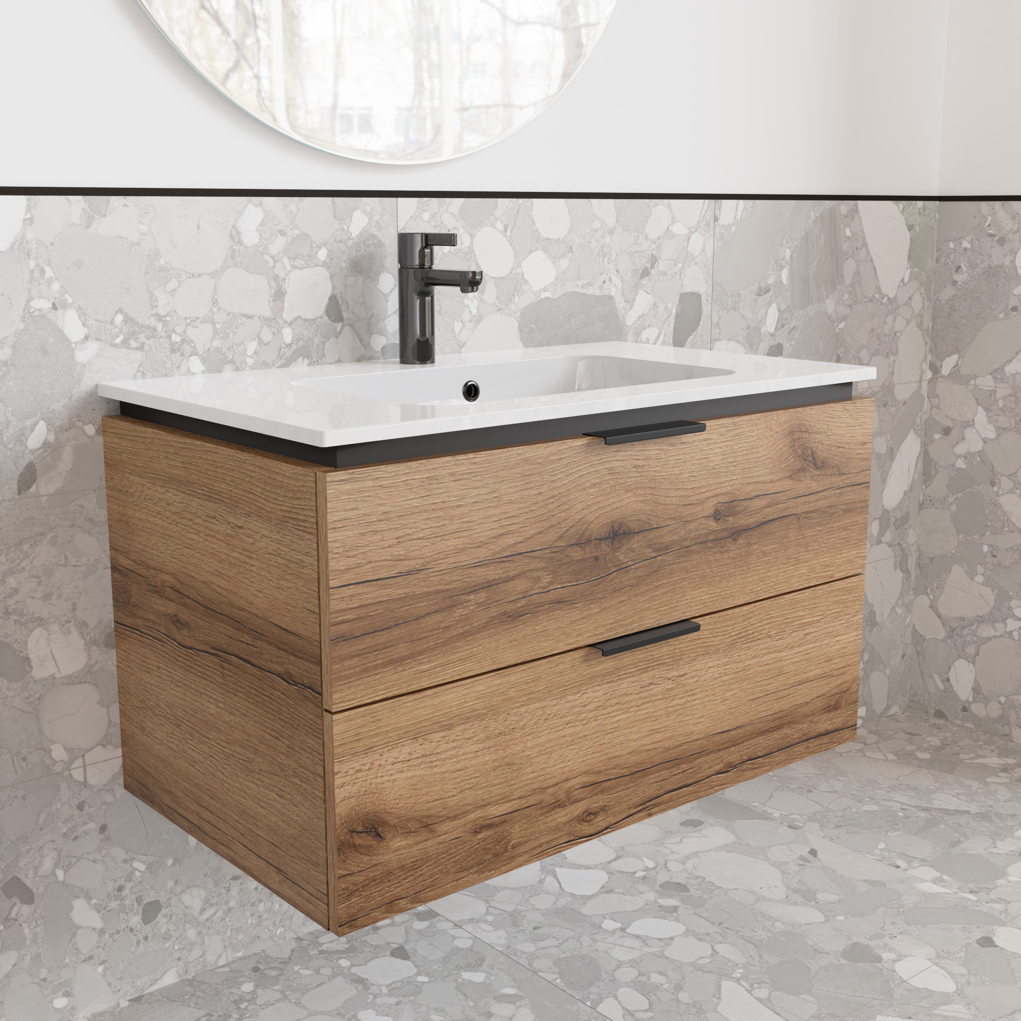 Тумба підвісна з раковиною MVK Vostok Icon 70 В2 700х450х530 мм Дуб темний (p270ko) - фото 2 Тумба підвісна з раковиною MVK Vostok Icon 70 В2 700х450х530 мм Дуб темний (p270ko) - фото 2