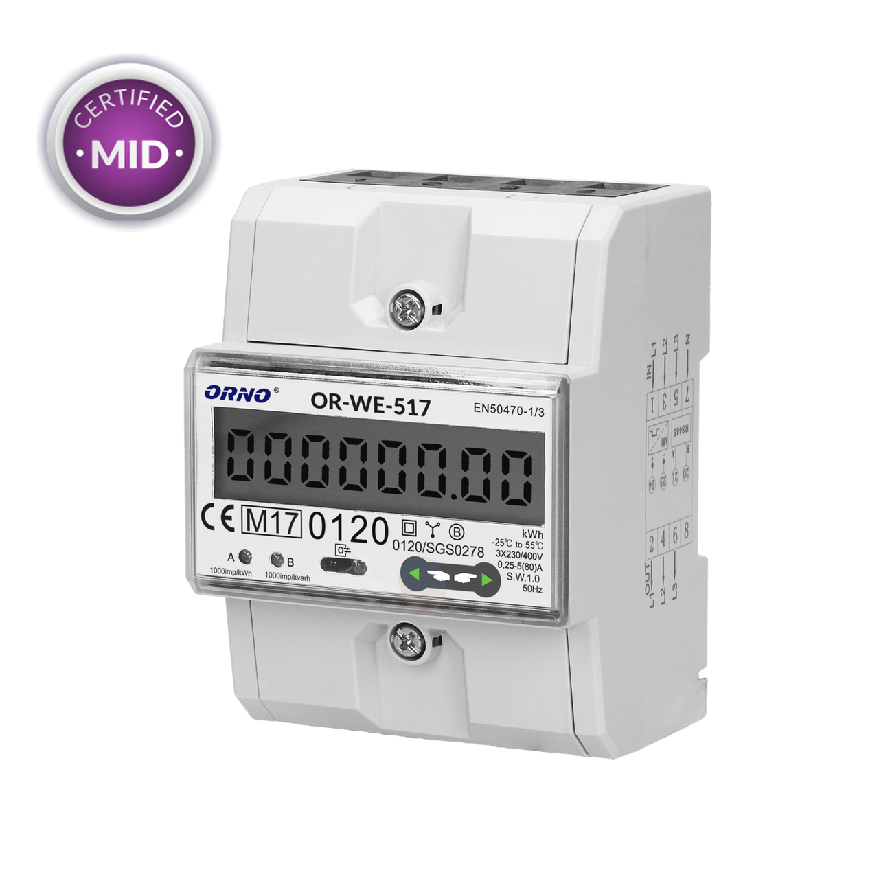 Счетчик электроэнергии мультитарифный 3F 80A OR-WE-517 на DIN-рейке TH-35 (2590966260)