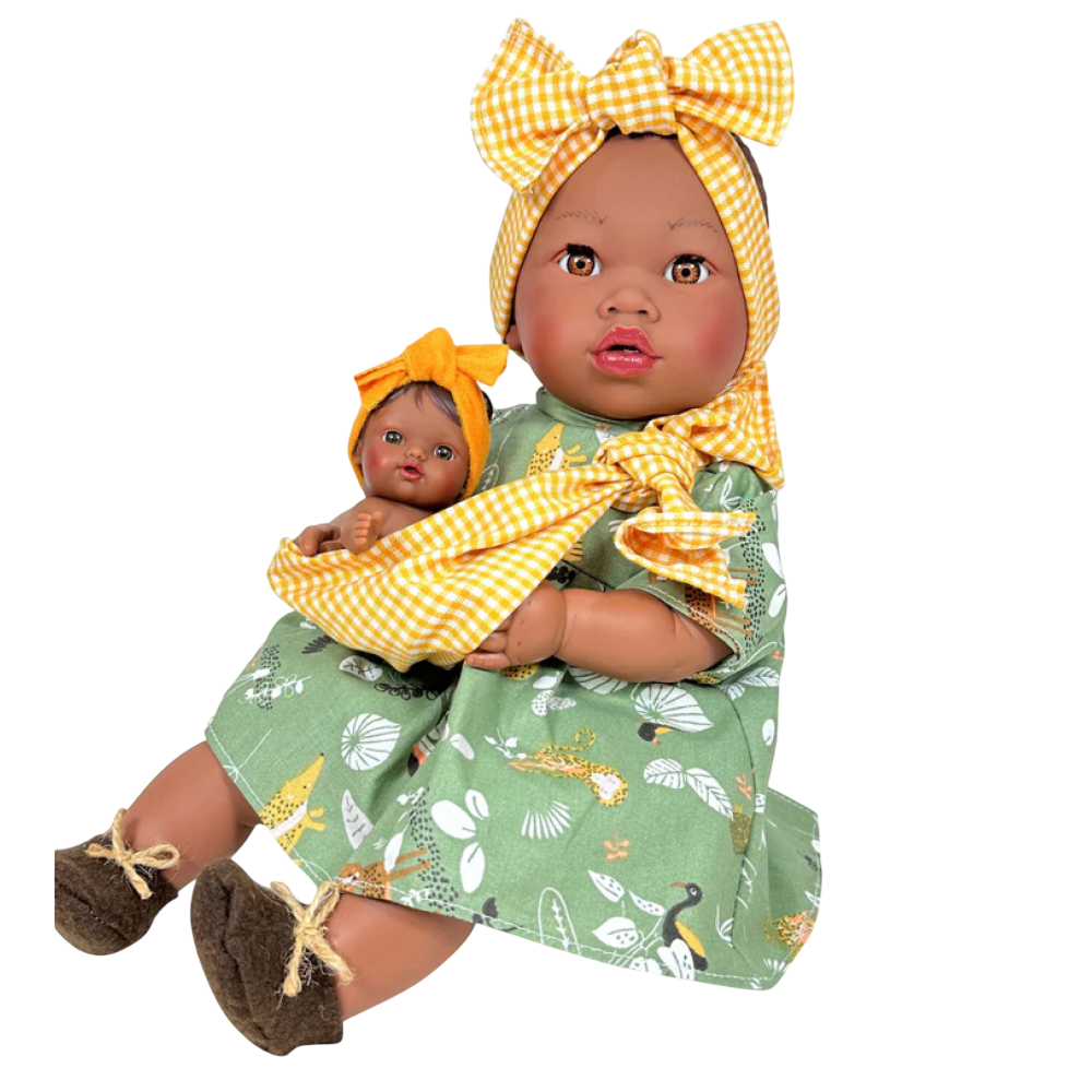 Кукла с малышом Nines d'Onil без волос в чалме в сумке 40 см (2099)