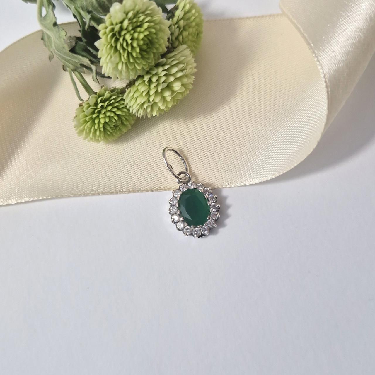 Підвіска овал із зеленим каменем імітація хризопраз срібло 925 проби чорнене 2,00 г (3885/2) - фото 5