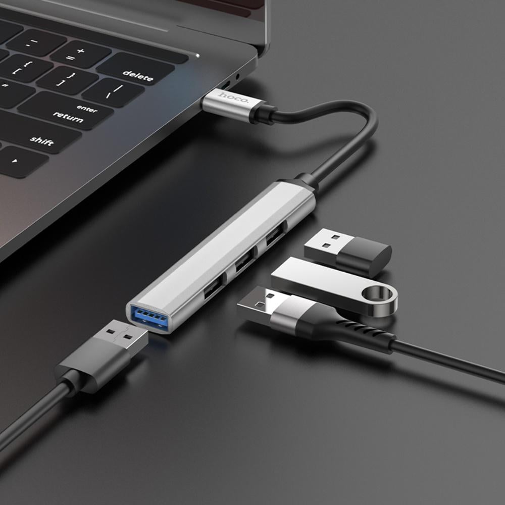 Хаб USB Hoco HB26 Type-C to 1xUSB 3.0 + 3хUSB 2.0 Серый (00000001744) - фото 4