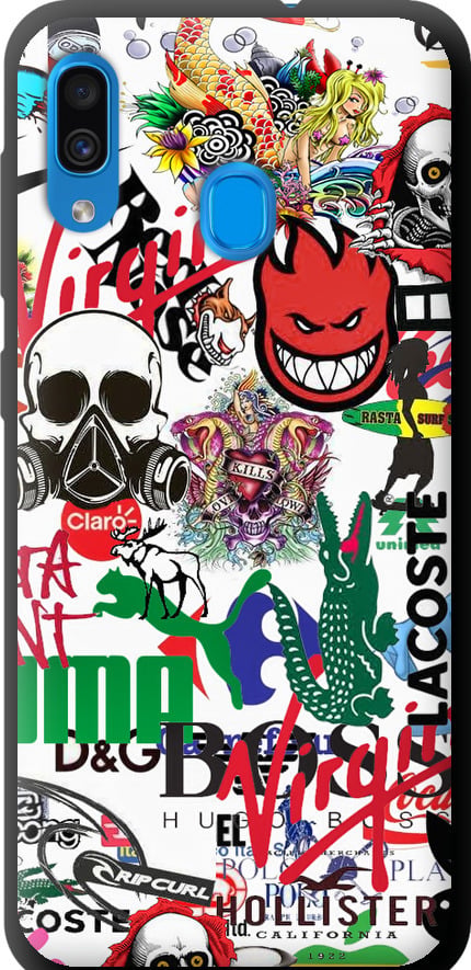 Чехол на Samsung Galaxy A20 2019 A205F Many different logos (4022b-1761-42517)