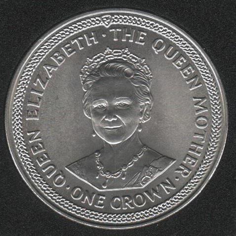 Коллекционная монета Остров Мэн 1 крона 1985 Королева мать UNC Разновидность 1 (KM#221)