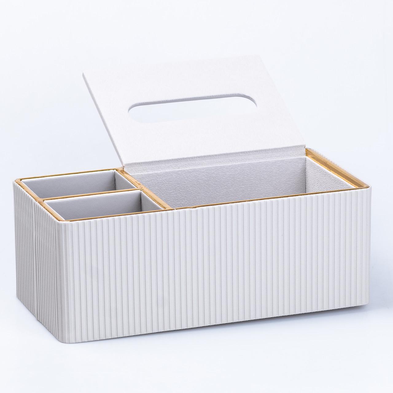 Салфетница-органайзер из эко-кожи 3 отделения 27x14x10 см Белый (4008)