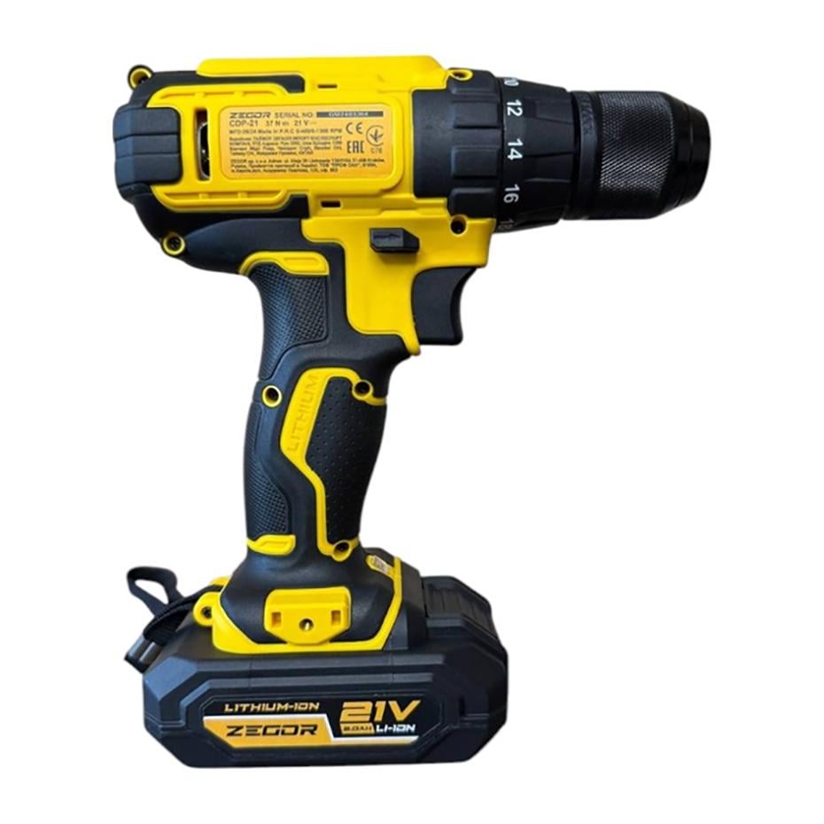 Шуруповерт професійний акумуляторний Zegor CDP-21/21В/37 Нм/дві швидкості/2 батареї 21 В 2 Ач/реверс/підсвічування/кейс - фото 4