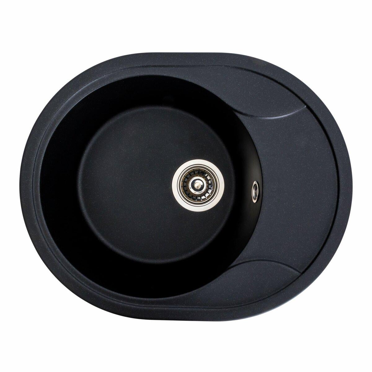 Мийка для кухні гранітна Platinum 5887 ONYX матова овальна з крилом Чорний металік (PLTM-SP000038326)