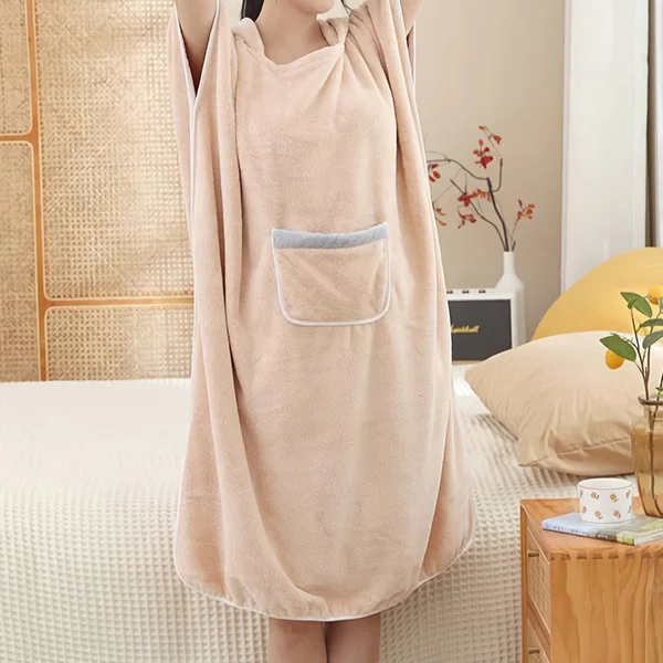 Полотенце-халат с капюшоном 70x100 см Бежевый (C00753-2) - фото 3 Полотенце-халат с капюшоном 70x100 см Бежевый (C00753-2) - фото 3