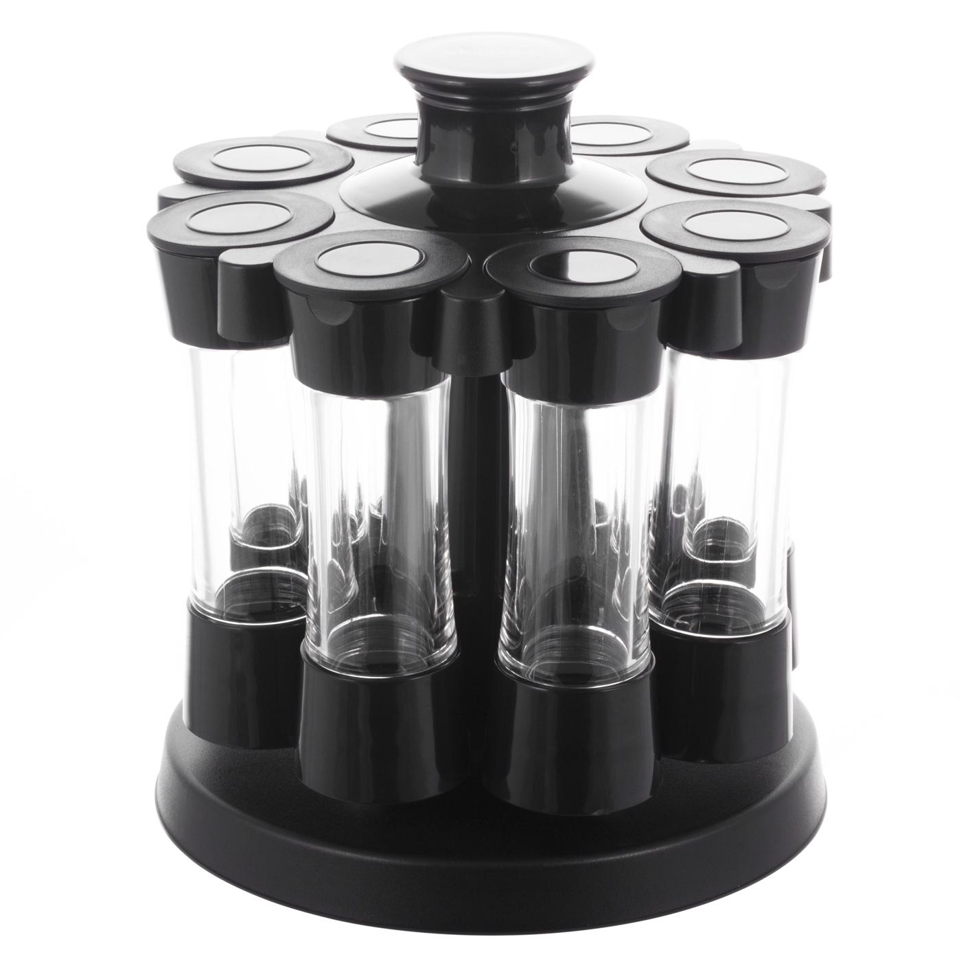 Набор емкостей для специй Kamille на круглой подставке 8 шт. Черный (7051)