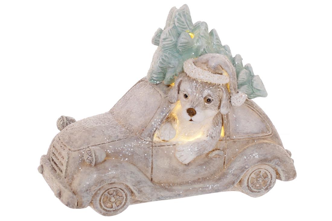 Статуетка декоративна BonaDi Цуценя везе ялинку з LED підсвічуванням (K07-357)