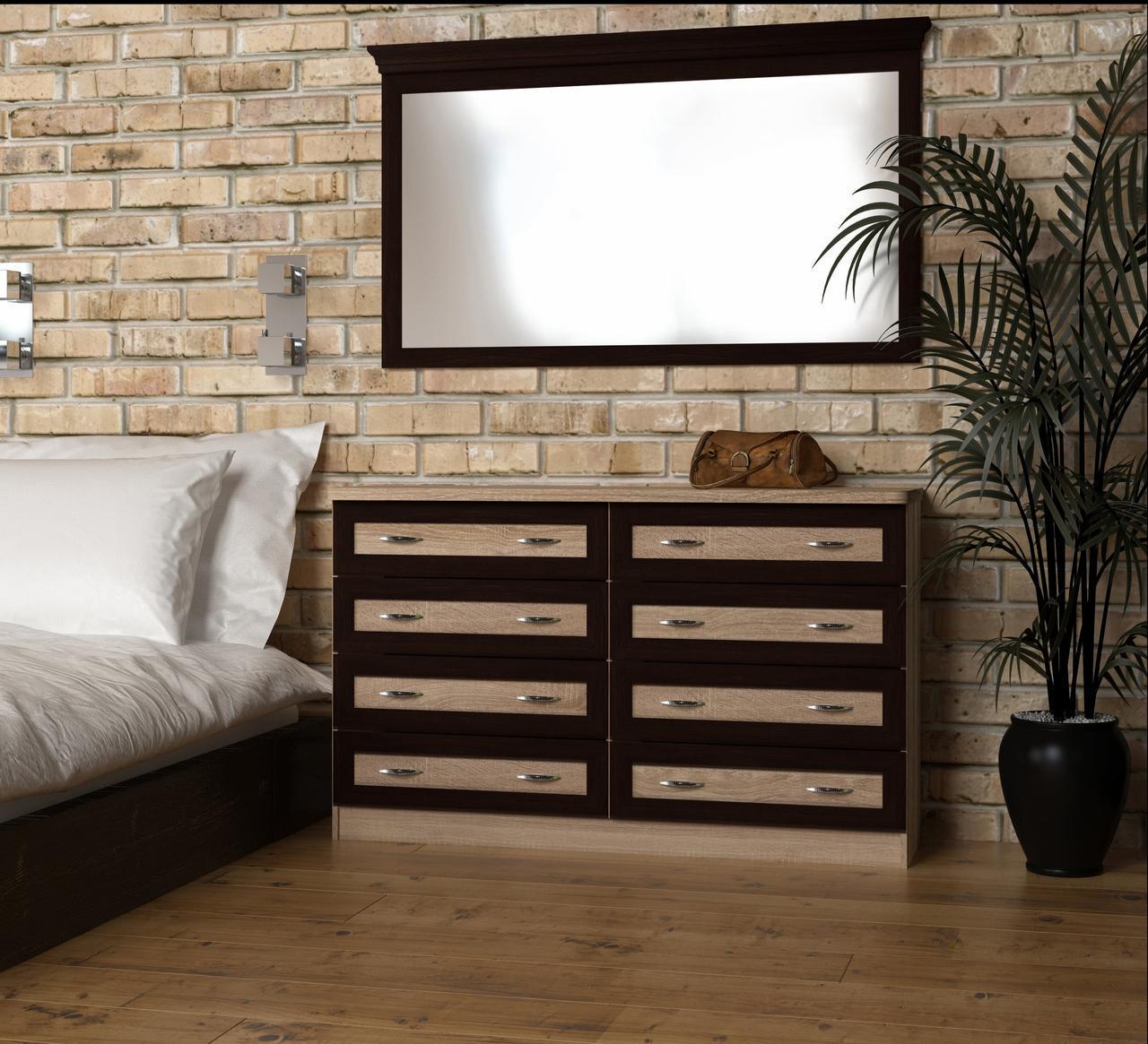 Комод МАКСИ-МЕбель Шок с зеркалом плюс МДФ накладки профиль Дуб сонома (11141)