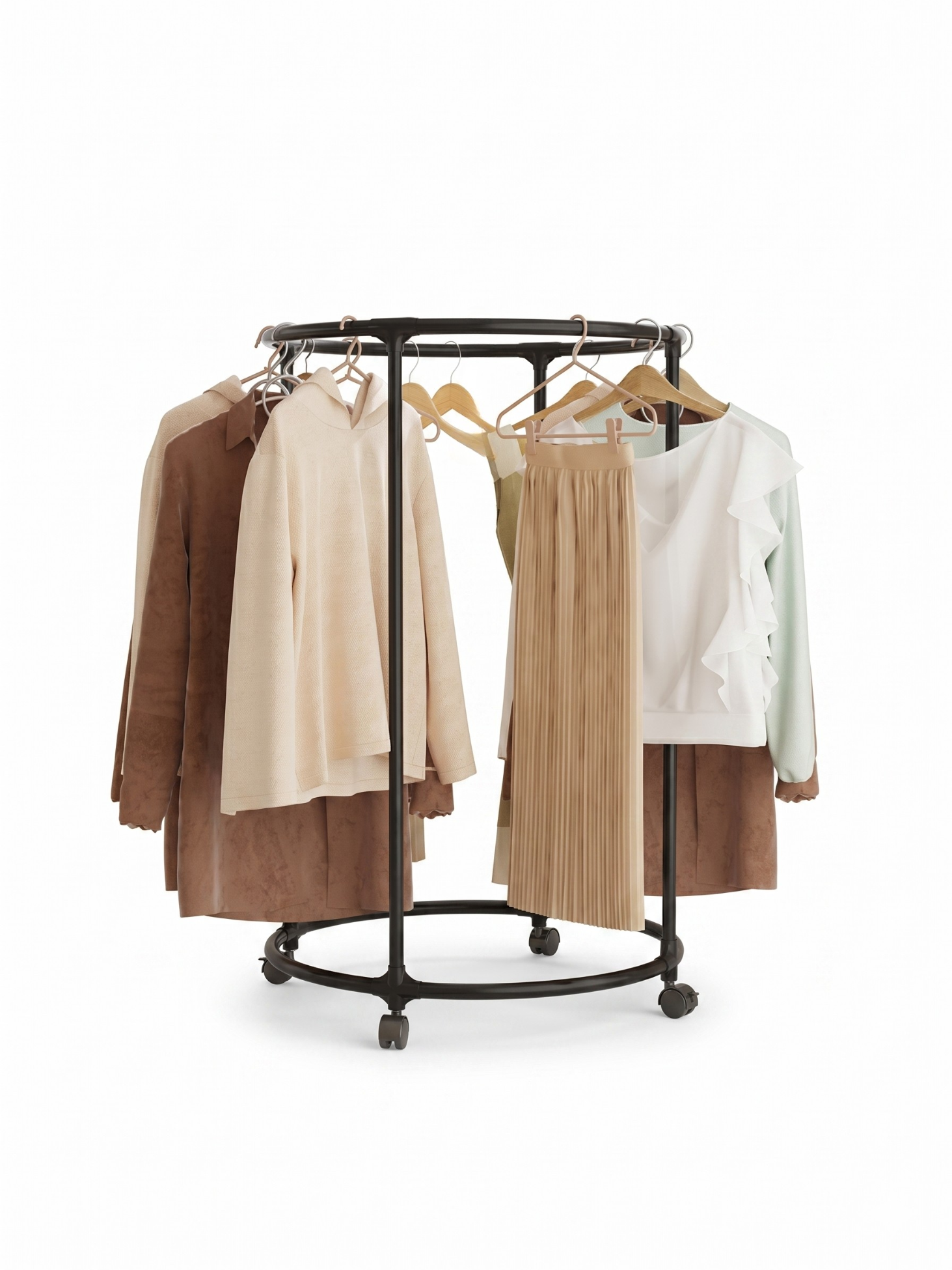 Вешалка напольная для одежды 125х80 см с поворотом на 360° на колесах металлическая Черный (6883327698)