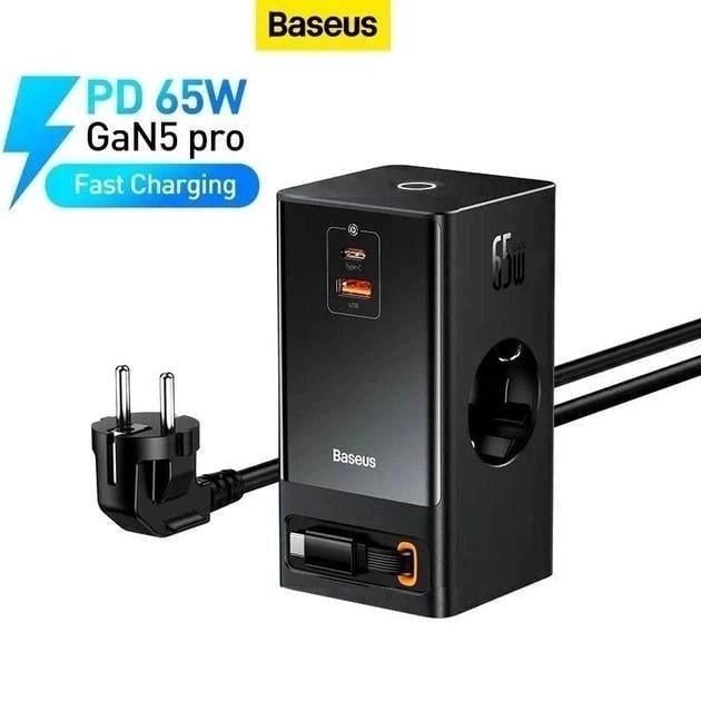 Зарядний пристрій мережевий BASEUS PowerCombo Digital PowerStrip 65W 1,5 м - фото 3