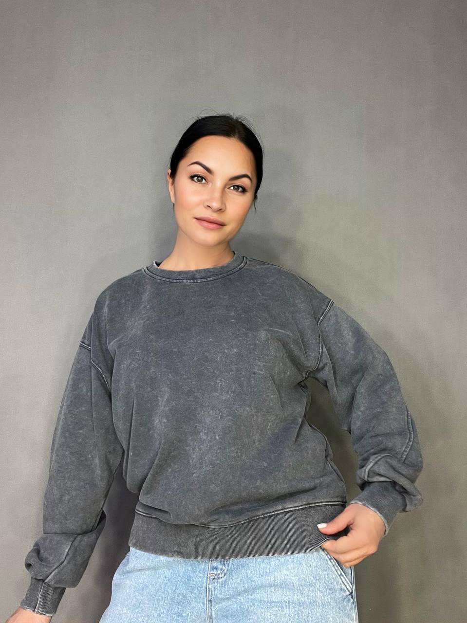 Світшот жіночий A-N 25027 вільний крій варений тай-дай середня довжина OS Сірий (3377) - фото 3 Світшот жіночий A-N 25027 вільний крій варений тай-дай середня довжина OS Сірий (3377) - фото 3