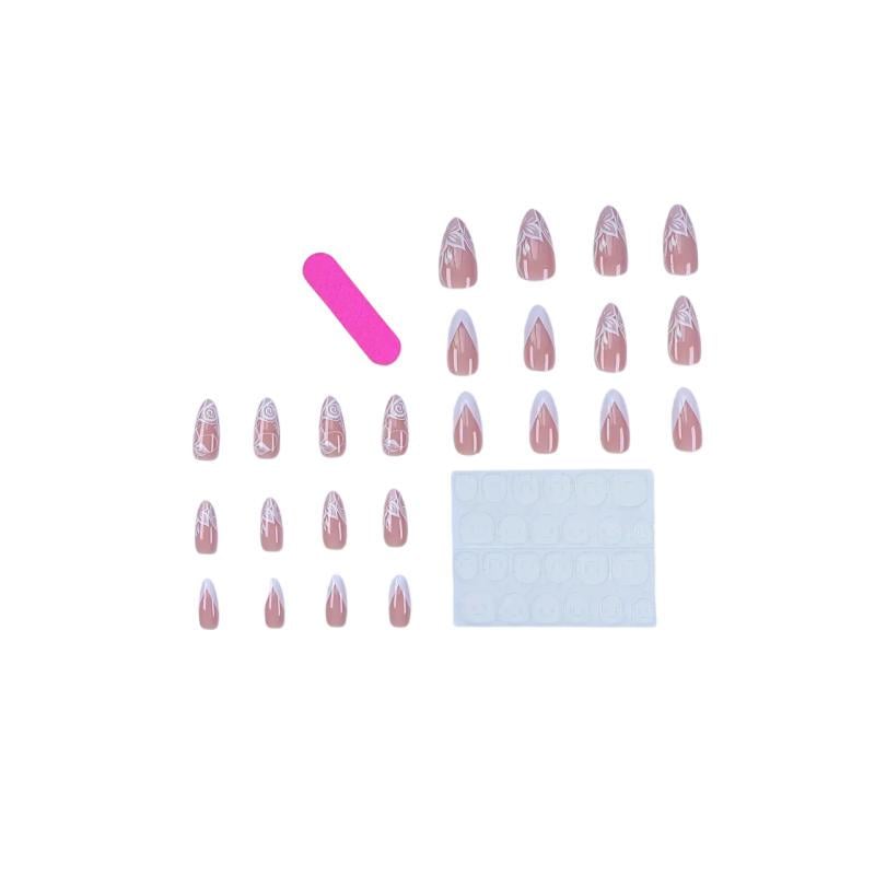 Накладні нігті Френч із дизайном мигдаль із клейовими пластинами 24 шт. Білий (2689612490)