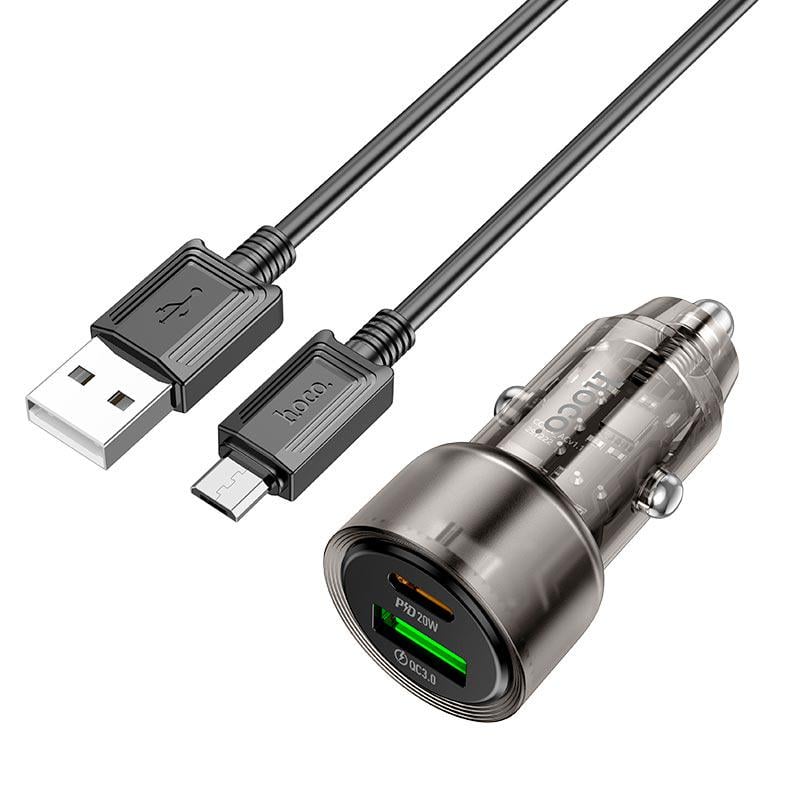 Зарядное устройство в автомобиль Hoco Z52 Micro USB cable 38W 3A Transparent/Black