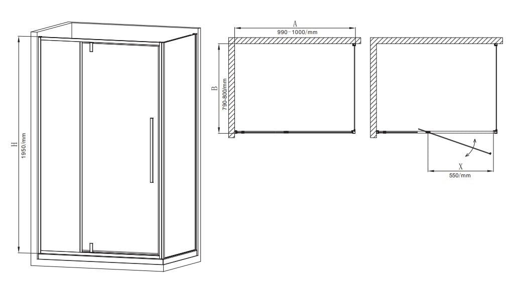 Душевая кабина без поддона MIXXUS Premium BEVEL SC01-100x80x195-TR прозрачное стекло 6 мм Black (MI6870) - фото 7