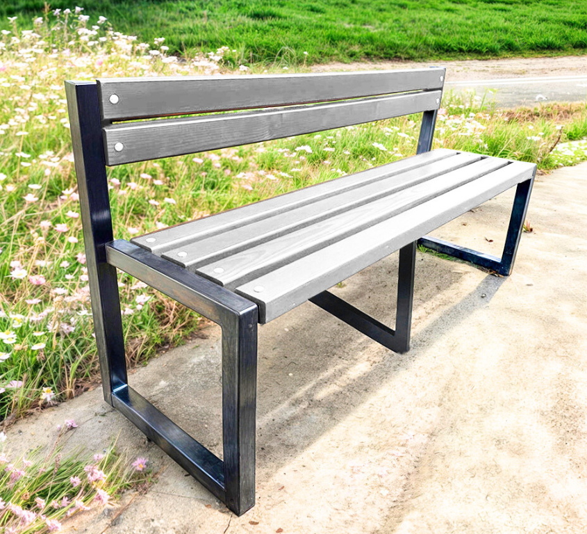 Скамейка садовая ТОБІ ШО Лофт Бенч со спинкой без подлокотников 2,2 м Антрацитовый (25589227)