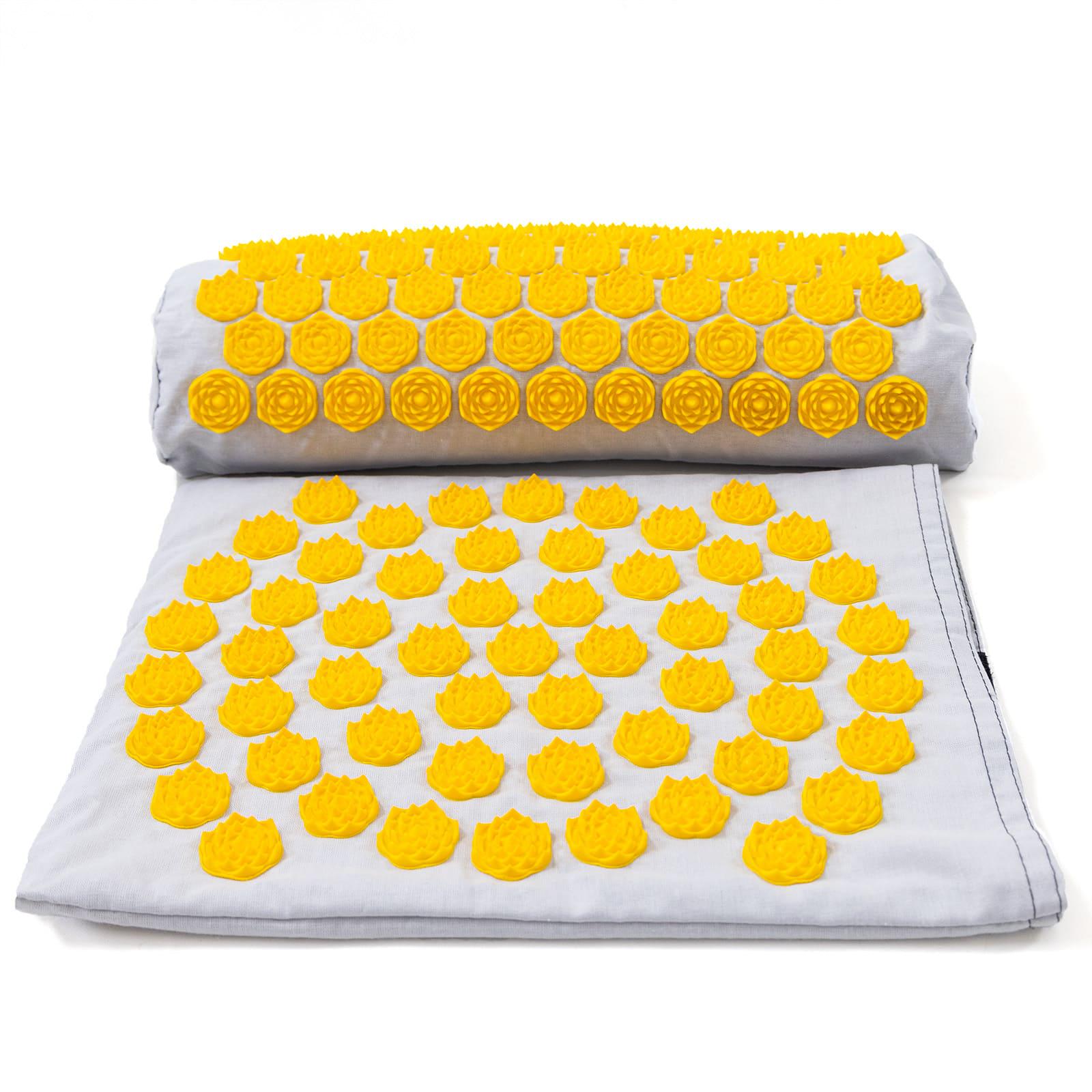 Коврик массажный Аппликатор Кузнецова/валик/подушка для спины/шеи/ног OSPORT Lotus Set Серо-желтый (n-0003) - фото 7