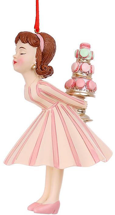 Фигурка декоративная подвесная Девочка с макарунами 9х14 см Кремовый с розовым