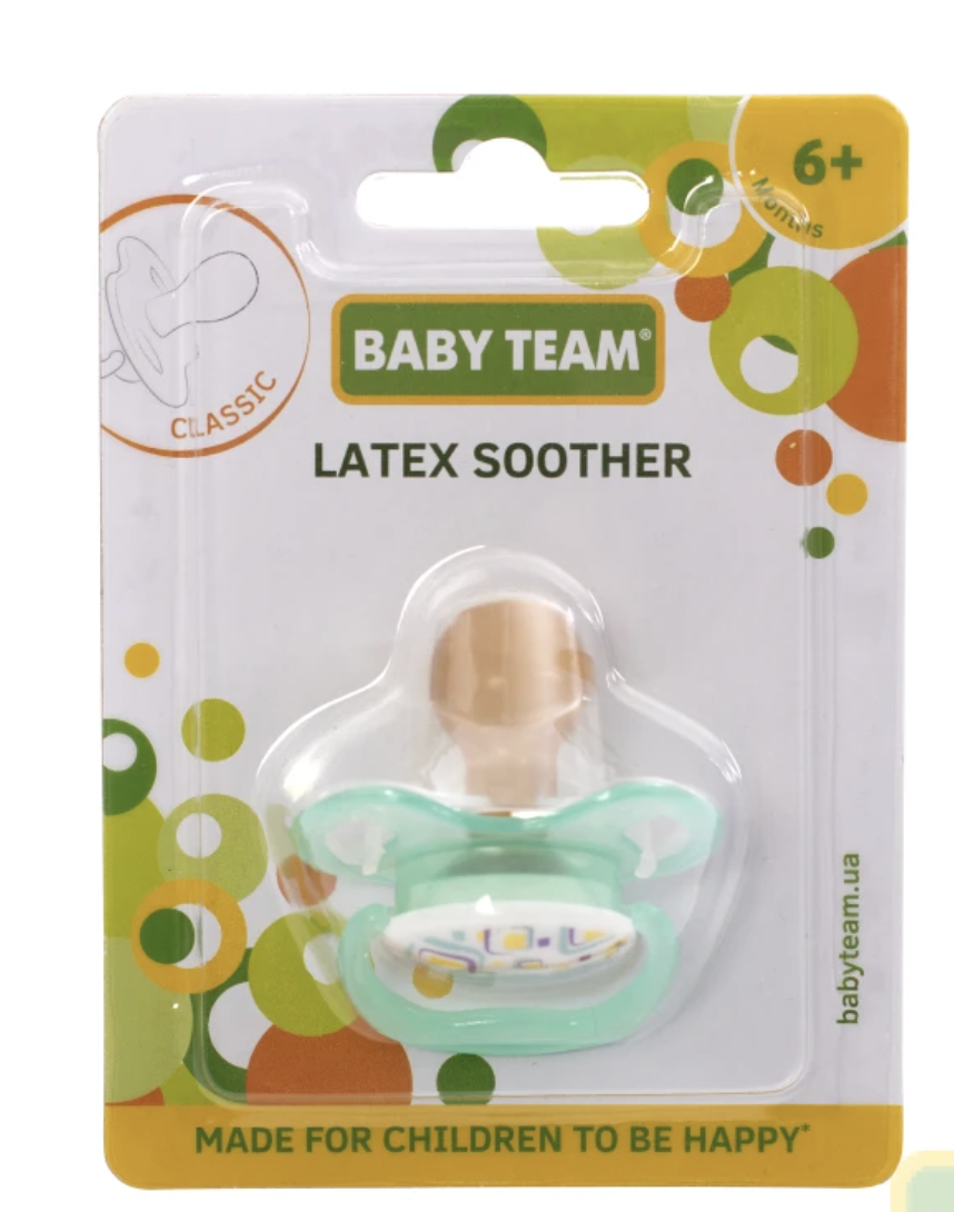 Пустушка латексна класична Baby team, 6+ М'ятний (3222)