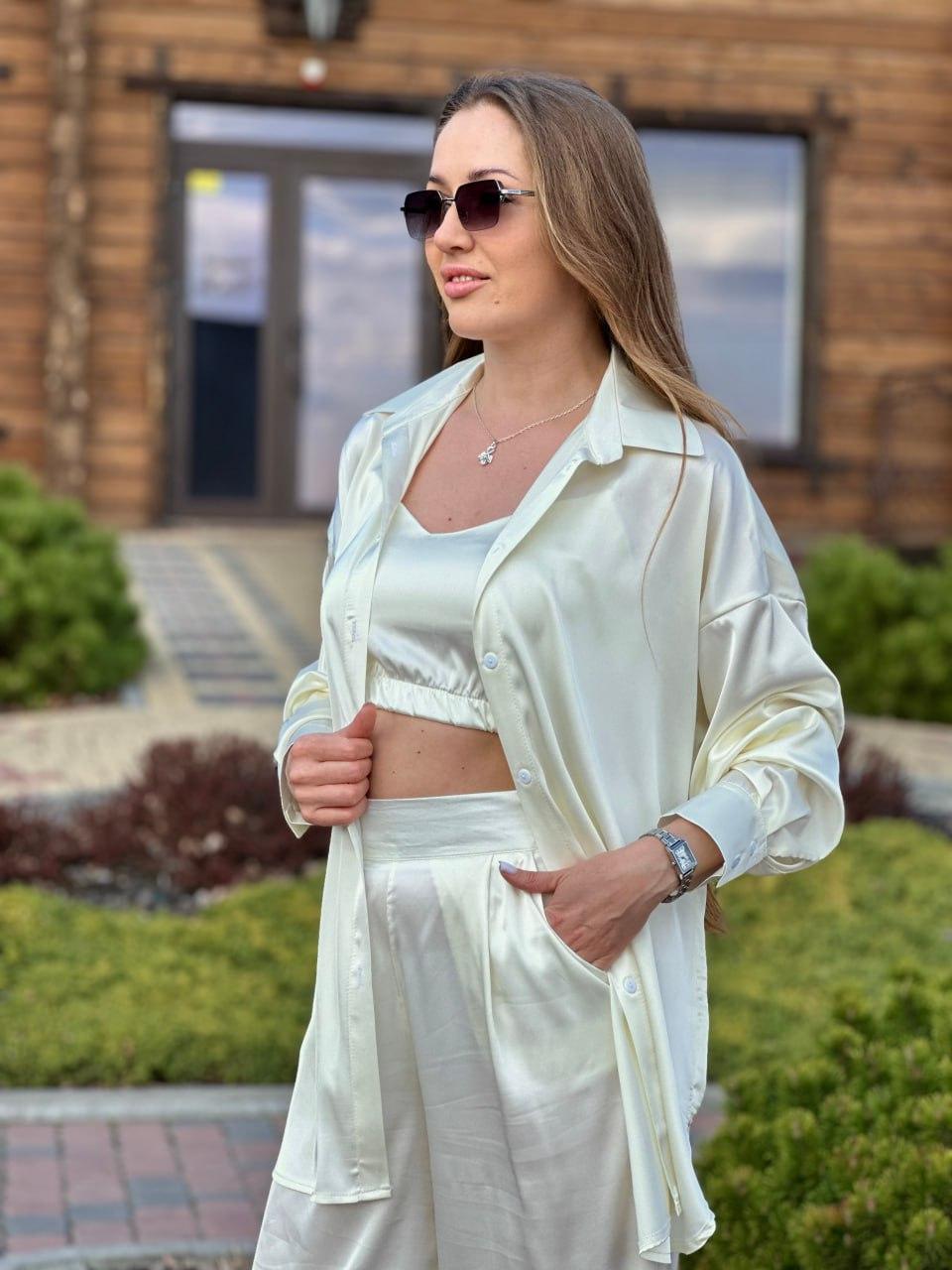 Женский костюм из шелка Армани рубашка и штаны Шампань (2571689661) - фото 8 Женский костюм из шелка Армани рубашка и штаны Шампань (2571689661) - фото 8