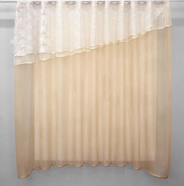Занавеска с ламбрекеном шифон 280х170 см Бжевый/Белый (00к 59-365)