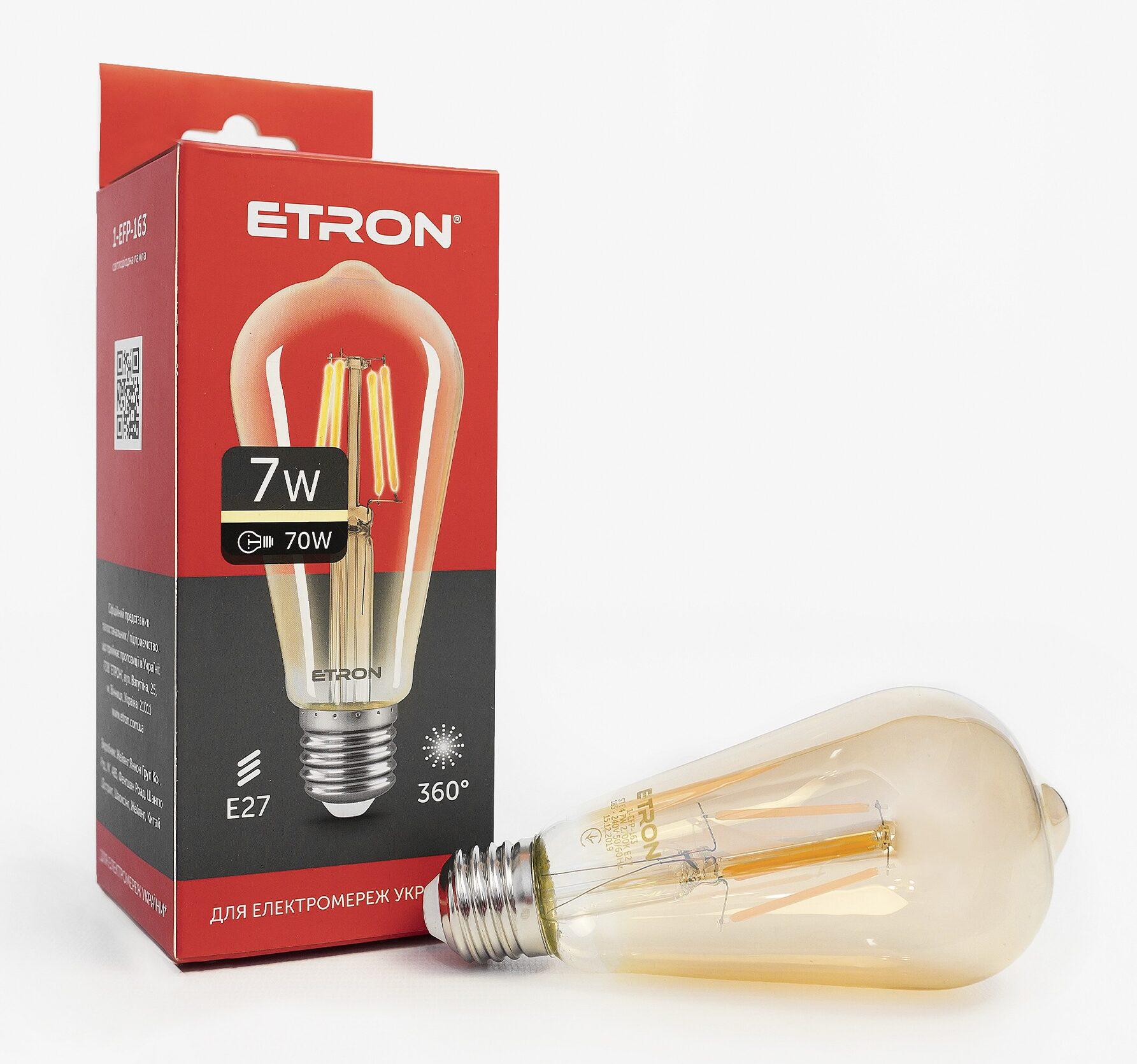 Світлодіодна лампа філаментна ETRON Filament ST64 E27 2700K 7W Золотий (1-EFP-163)