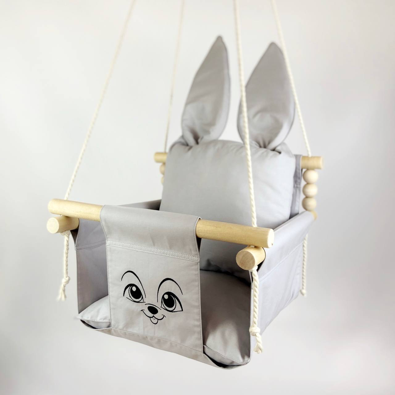 Детские качели подвесные хлопковые Зверята с ушками Светло-серый (gs-8657)