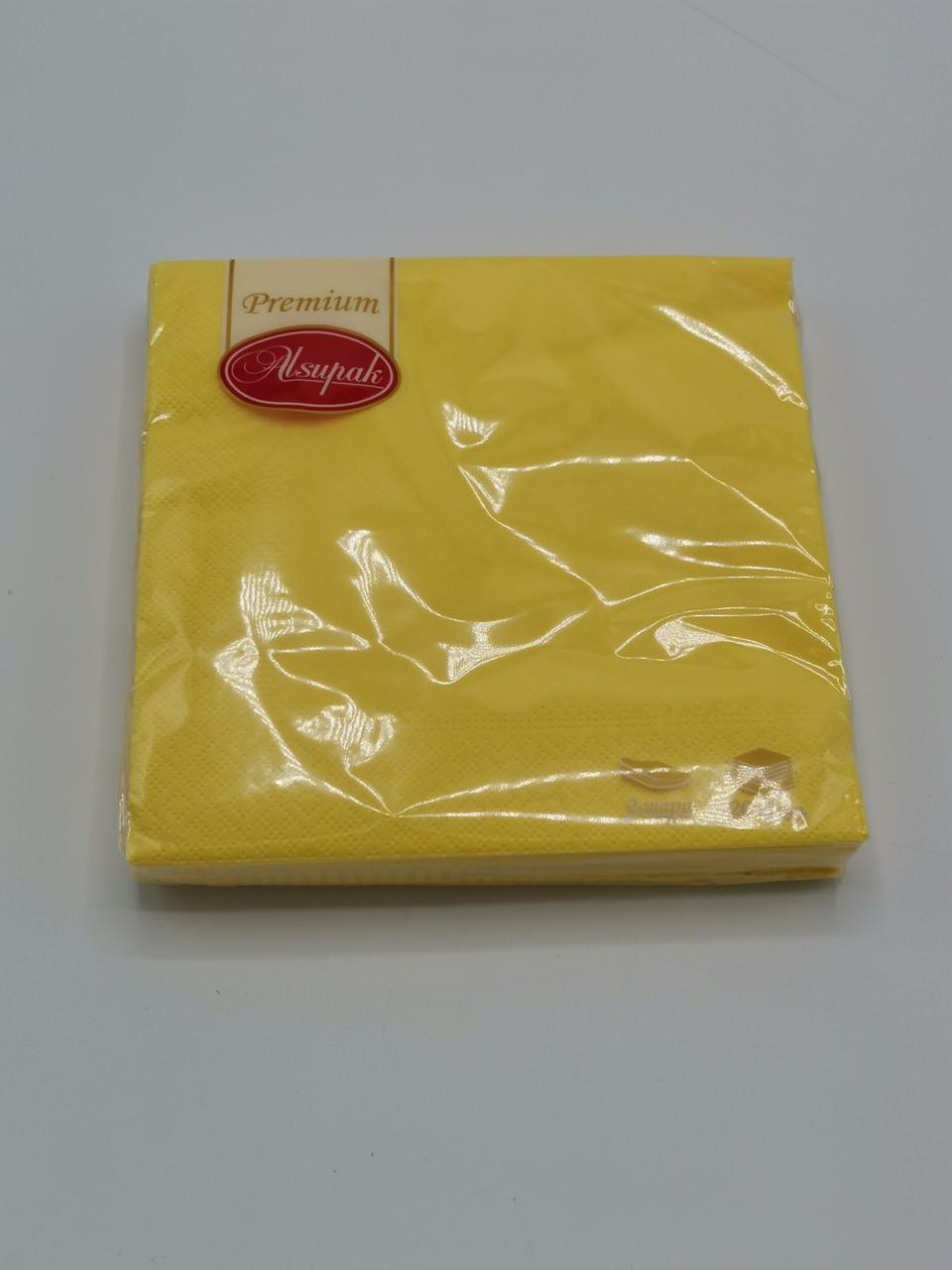 Серветки однотонні ТМ Alsupak 33х33 см 2 шари 20 шт. Жовтий