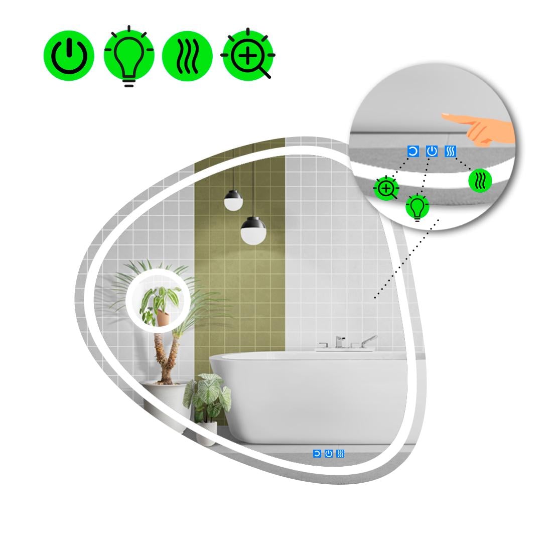 Зеркало с LED подсветкой Nuvola 1 с тремя сенсорами 60x60 см (8738498)