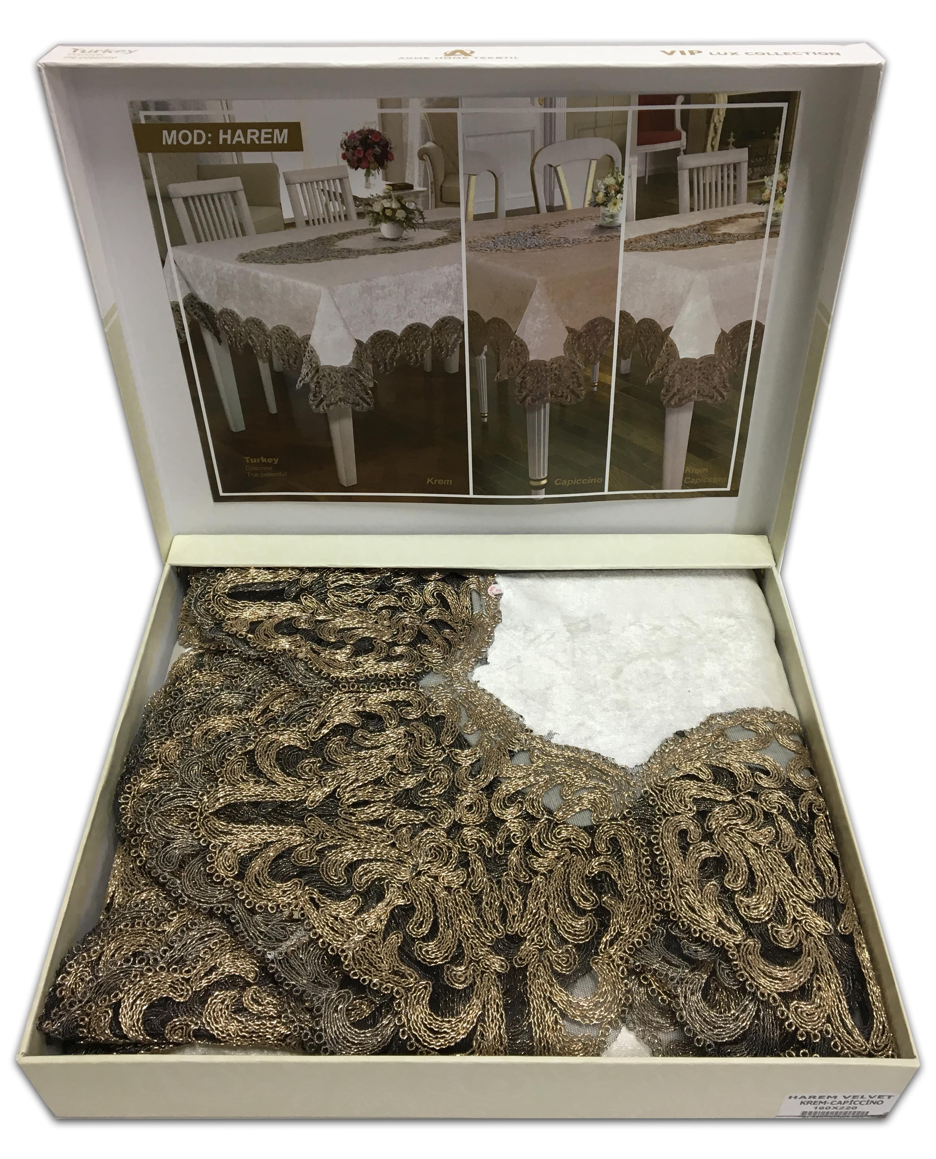 Скатерть велюровая Acme Tekstil 160x220 Harem Krem/Capiccino (CN5086)